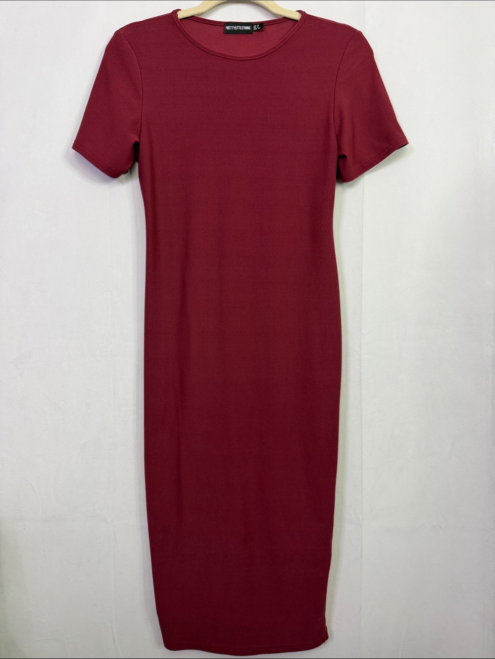 Pretty Little Thing Simple Crewneck Midi Bodycon Dress Burgundy
